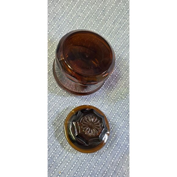 VTG Cremora 1970's Dark Amber Brown Glass Apothecary Jar - Starburst Lid - 4 in - Picture 5 of 7